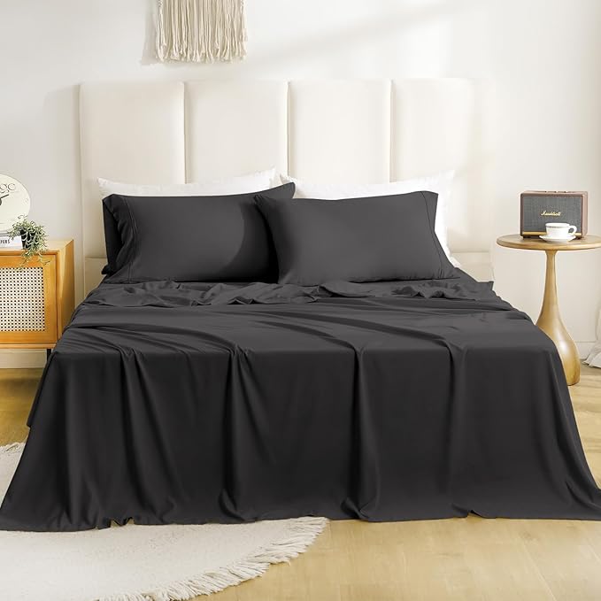 Twin Size Sheet Set - Hotel Luxury 3 Piece Soft Microfiber Breathable Cooling Twin Sheet Set,Fits 16" Deep Pocket Mattress, Easy Care Wrinkle Free Bedding Sheet and Pillowcase Bed Set, Dark Gray