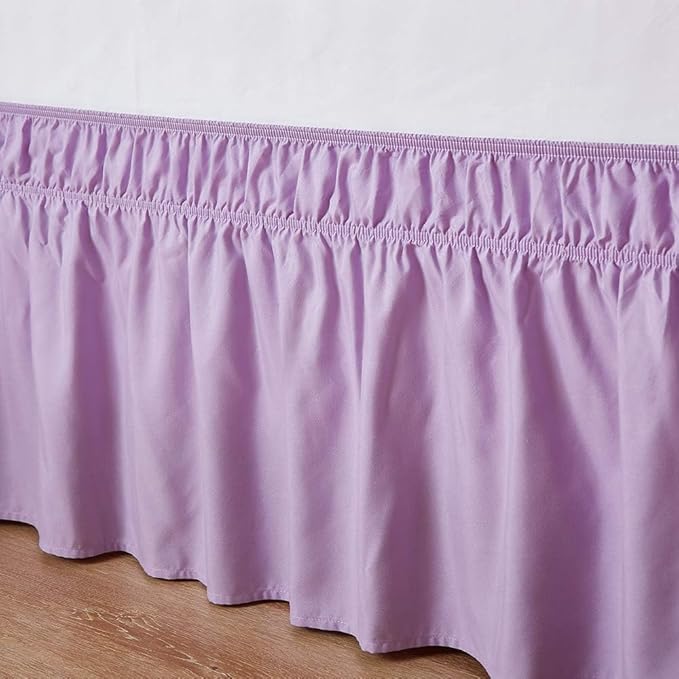 MEILA Wrap Around Bed Skirt Three Fabric Sides Elastic Dust Ruffled 18 Inch Tailored Drop,Easy to Install Fade Resistant-Light Purple, Queen/King