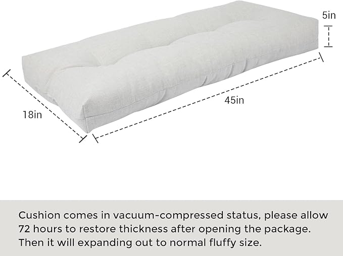 FUNHOME Outdoor Bench Cushion 45 x18 inch with Non-Slip Grips,Water Resistant Porch Swing Cushion,Bench Pillow Pads,Tufted Cushions for Patio Garden Furniture,45" Seat Cushions(White Gray)