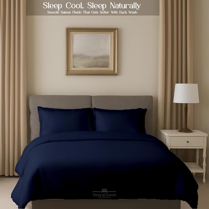Sleeper Sofa 4 Piece Bed Sheet Set Premium Quality 100% Cotton 500 Thread Count, Smooth & Super Soft Sateen Weave, Extra Soft Bed Sheets, Wrinkle Free, 4 Inch Deep Pocket (Queen, Navy)
