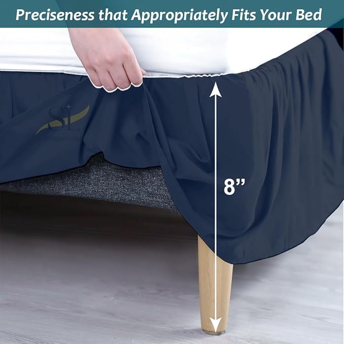 Shreem Linen Ruffled Bed Skirt with Split Corners, Gathered Style, 100% Microfiber, 8-Inch Drop, Dust Ruffle Bedskirt with Platform, Full-XXL, Navy Blue