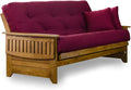 Nirvana Futons Brentwood Tray Arm Futon Sofabed Set - Queen Frame, 8" Burgundy Mattress, Rich Heritage Finish