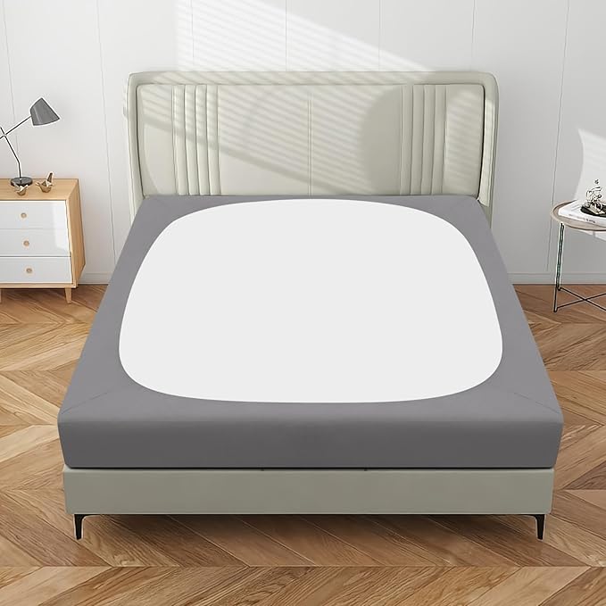 PureFit Stretchy Box Spring Cover Full - Elastic Fitted Box Spring Wrap Around 4 Sides, Wrinkle & Fading Resistant Fits Full Size Beds, Light Gray