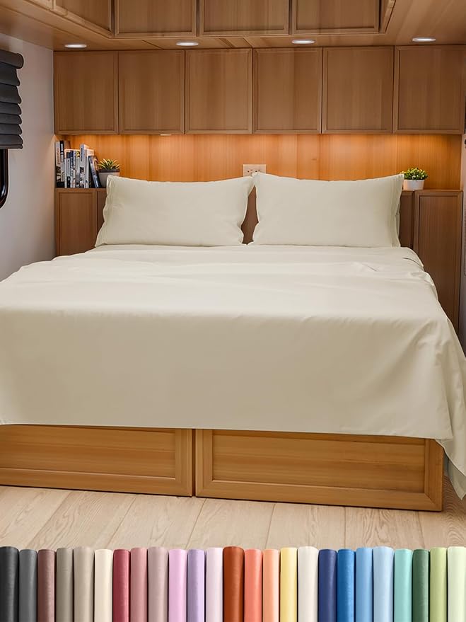 RV Short Queen Sheet Set 60 X 75 - 4 Piece RV Short Queen Bed Sheets - Soft, Breathable & Cooling - Designed for Bunks, Trailers & Camper - Fits 8” to 12" Mattress - Hotel Luxury Bedding - Wheat