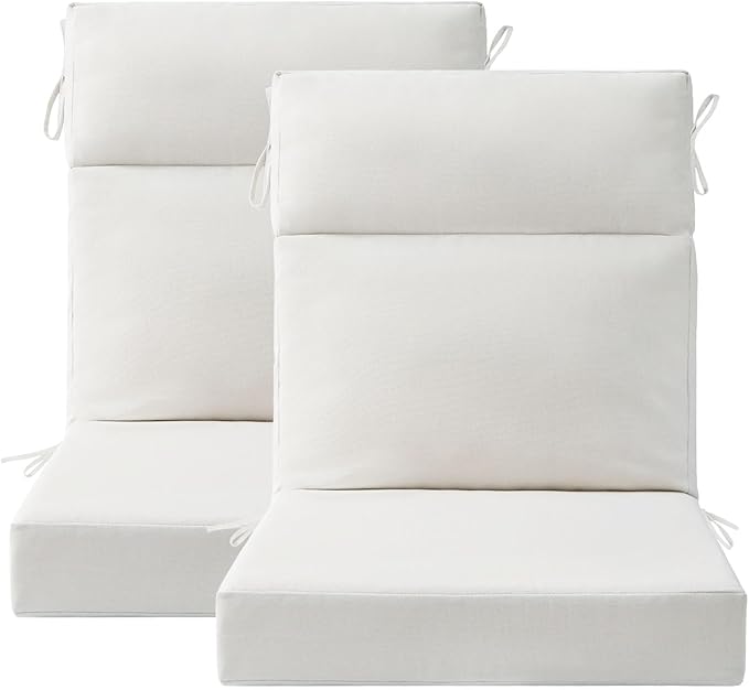 Outdoor High Back Chair Cushion Seat Pads, 44 x 21 Inch Water-Repellent & Fade-Resistant Patio Furniture Cushions with Ties for Adirondack, Rocking Chairs, Linen
