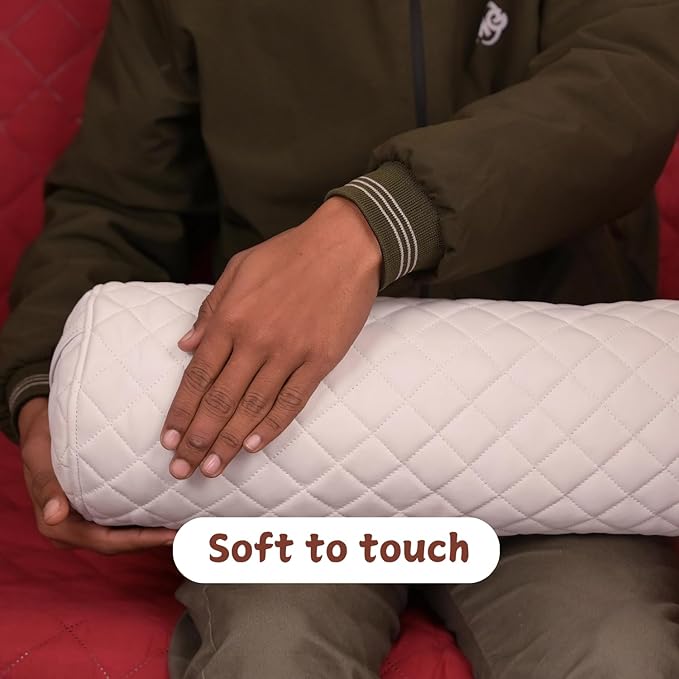 Neck Roll Pillow Cushion Cover, 18x7 Inch Full Moon Round Bolster Pillow Case, Cylinder Soft Lambskin Leather Pillowcase for Head, Spine & Neck Support During Sleep - Quilted White Pack of 1