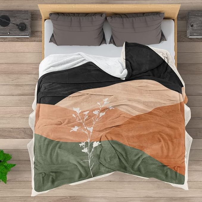 Boho Orange Mid Century Blankets Abstract Modern Throw Blanket Minimalist Boho Aesthetic Soft Warm Bed Bedding Women Blankets for Couch Bedroom Sofa Office Cozy Flannel Blankets 30"X40"