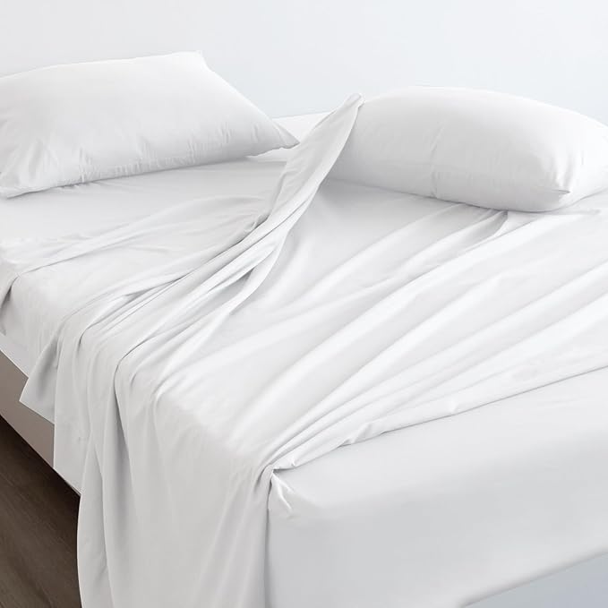 SPRINGSPIRIT Twin Sheets Set, 4 Piece Bed Sheets Set Deep Pockets, Super Soft, Breathable, White
