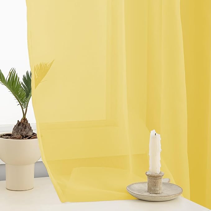 Sheer Curtains 84 Inches Long 2 Panels, Rod Pocket Short Curtain for Kitchen, Bedroom, Cafe Window(Yellow 38" W x 84" L)