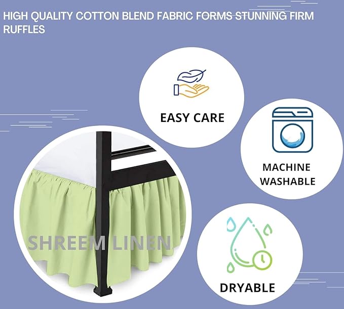 Shreem Linen Ruffled Bed Skirt with Split Corners, Gathered Style, 100% Microfiber, 24-Inch Drop, Dust Ruffle Bedskirt with Platform, Queen-XL, Sage