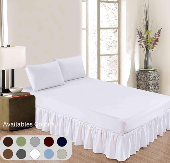 Ruffle Bed Skirt with Split Corners, Microfiber Dust Ruffled for a Perfectly Tailored Bedding Ensemble, Wrinkle and Fade Free, Easy Fit, Queen Size 15 Inch Drop, White