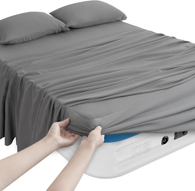 Magik & Kover Full Sheet Set for Air Mattress - 4 Piece Deep Pocket Full Size Sheets Set Up to 24 Inches - Soft & Breathable Air Mattress Sheets Full Size with Extra Deep Pocket - Grey