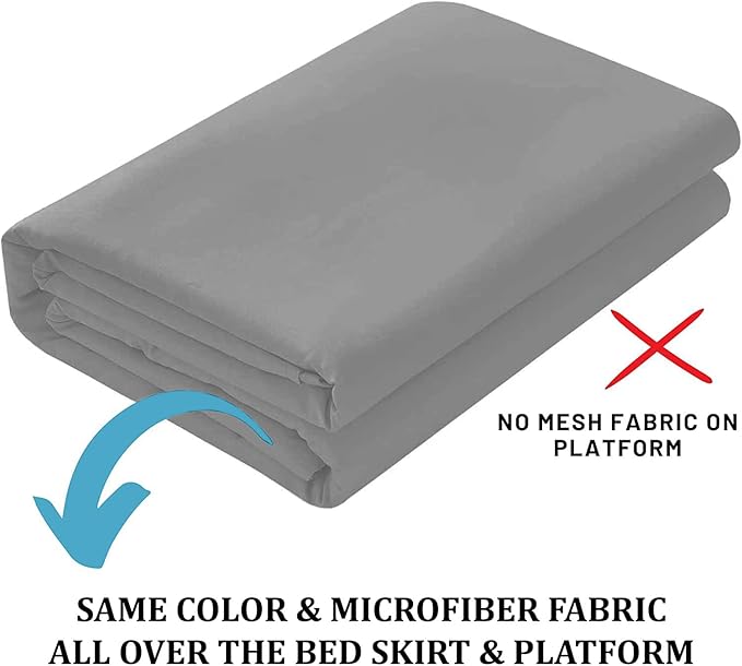 SKY BEDDINGS - Queen Size Ruffled Bed Skirt with Split Corners - 16 Inch Drop Dust Ruffle Bed Skirt with Platform Three Sided Coverage - 100% Microfiber, Light Grey
