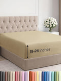Extra Deep Cal King Fitted Sheet - Hotel Luxury Single Fitted Sheet Only - Easily Fits 18 inch to 24 inch Mattress - Ultra Soft, Wrinkle & Fade Free w/Extra Deep Pockets - Breathable & Comfy - Beige