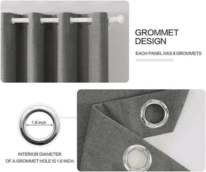 MIULEE Linen Blackout Curtains and Drapes 100% Room Darken Thermal Insulated Grommet Window Panels with Coating 2 PCs W 42 x L 84 inches Dark Grey