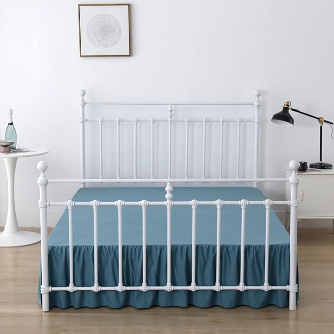 Bed Skirt Full Size Ruffled Bed Skirts with Split Corners, 14 Inch Drop Dust Ruffle Bed Skirts with Platform, Teal Blue, 14''Full