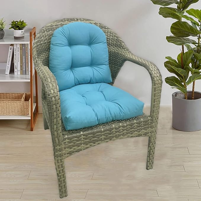 Srutirbo Pack of 2 Outdoor Indoor Tufted Seat Cushions, 18.9" x 18.9" U-Shape Cushions for Wicker Chair Seat,Patio Cushions, Furniture Dinning Chair Pad (Sky Blue)