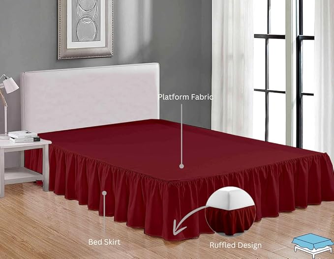 Ruffle Bed Skirt with Split Corners, Microfiber Dust Ruffled for a Perfectly Tailored Bedding Ensemble, Wrinkle and Fade Free, Easy Fit, King Size 16 Inch Drop, Burgundy
