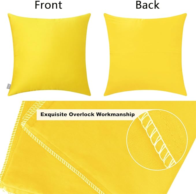4-Pack 100% Cotton Comfortable Solid Decorative Throw Pillow Case,Thmyo Square Cushion Cover Pillowcase Sublimation Blank Pillow Covers DIY Throw Pillowcase for Sofa(18x18 inch/ 45x45cm,Lemon Yellow)