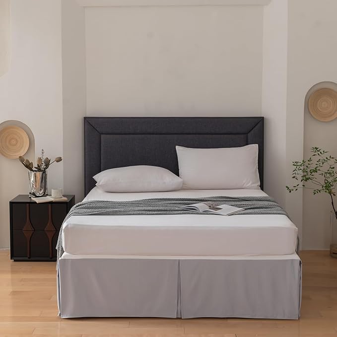 Full Bed Skirt, Grid Plaid Soft Quadruple Pleated Ruffle Bed Skirt, Tailored Dust Ruffle 14 Inch Drop Easy Fit, Machine Washable (Silver Grey)