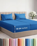 Extra Deep Pocket Split King Sheets - 5 Piece Breathable & Cooling Bed Sheets - Hotel Luxury Bed Sheet Set - Soft, Wrinkle Free & Comfy - Easily Fits Extra Deep Mattresses - Royal Blue Sheets Set