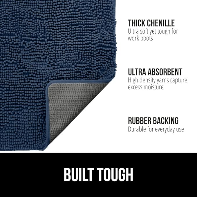 GORILLA GRIP SOAKSTOPPER Dog Door Mat, Machine Washable Rug Absorbent Doormat Captures Moisture Mud Dirt, Quick Dry Soft Chenille Entryway Rugs Indoor Entrance Mats for Dog Paws, 24x17 Navy Blue