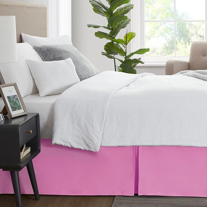 Nestl Light Pink Twin Bed Skirt - Twin Size Bed Skirt 14 Inch Drop - Brushed Microfiber Bed Skirts - Hotel Quality Pleated Bed Skirt - Shrinkage & Fade Resistant