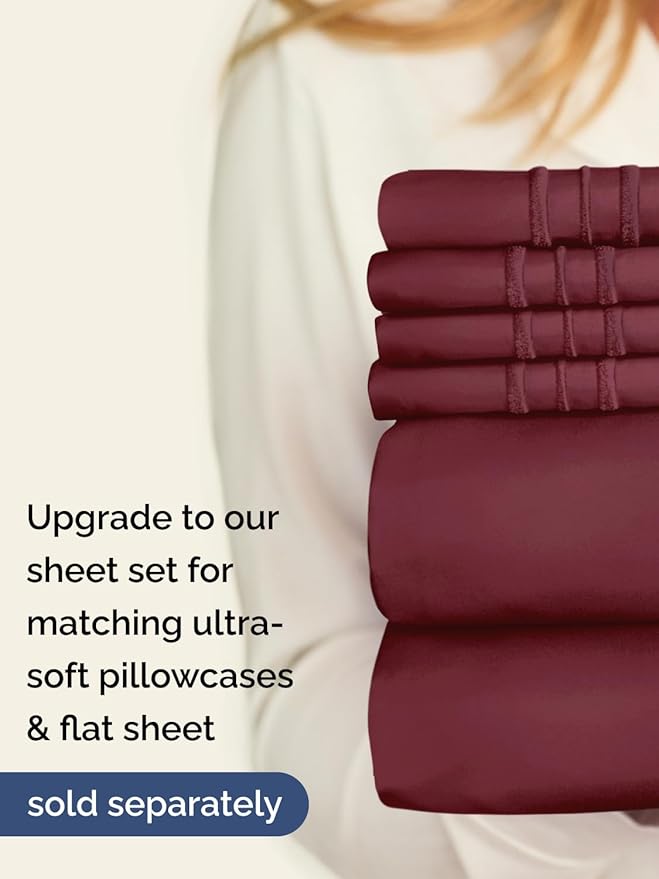 Extra Deep Twin XL Fitted Sheet - Hotel Luxury Single Fitted Sheet Only - Easily Fits 18 inch to 24 inch Mattress - Ultra Soft, Wrinkle & Fade Free w/Extra Deep Pocket - Breathable & Comfy - Burgundy