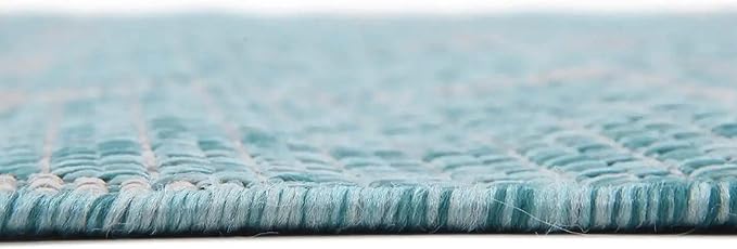 Unique Loom Outdoor Trellis Collection Area Rug (5' 1" x 8' Oval, Aquamarine/ Gray)