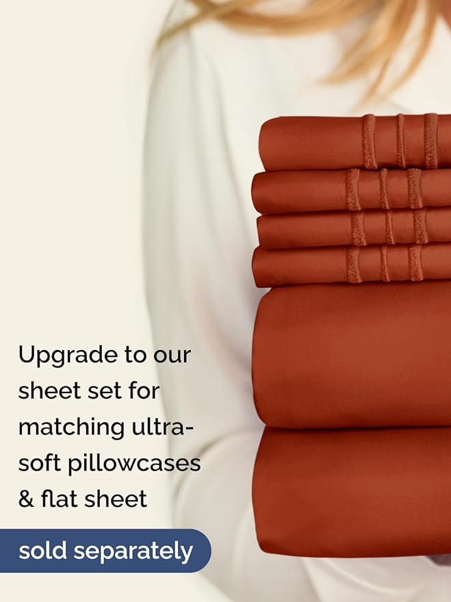 Extra Deep Cal King Fitted Sheet - Hotel Luxury Single Fitted Sheet Only - Easily Fits 18 inch to 24 inch Mattress - Ultra Soft, Wrinkle Free with Extra Deep Pockets - Breathable & Comfy - Terracotta
