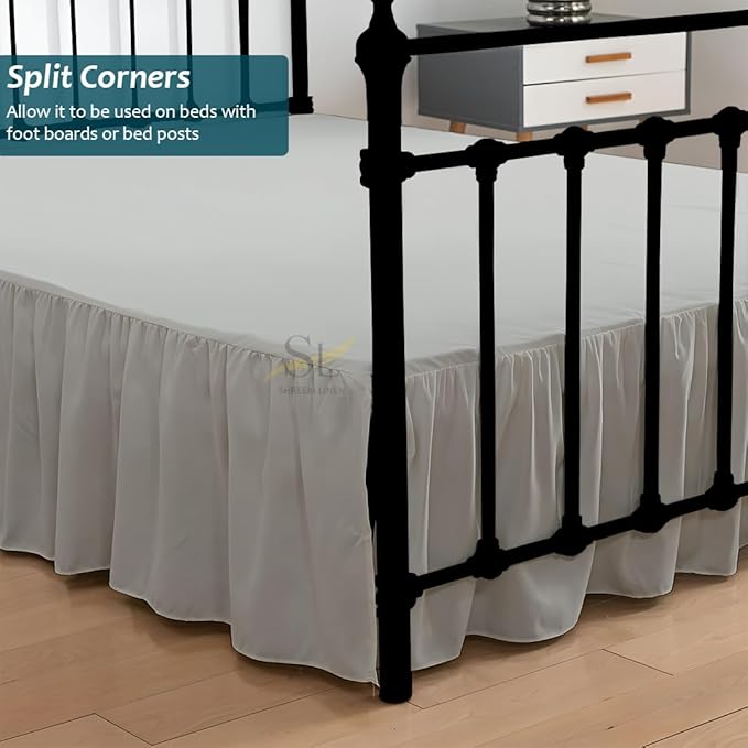Shreem Linen Ruffled Bed Skirt with Split Corners, Gathered Style, 100% Microfiber, 10-Inch Drop, Dust Ruffle Bedskirt with Platform, RV King, Light Grey