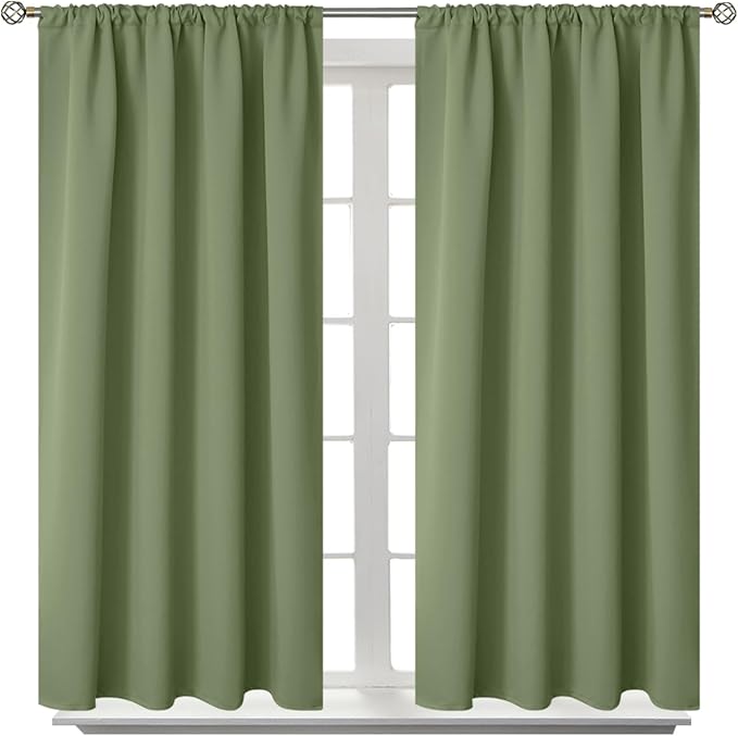BGment Olive Green Blackout Curtains 48 Inches Length - Rod Pocket Thermal Insulated Room Darkening Short Window Drapes for Kitchen Bedroom Bathroom, 2 Panels, 42 x 48 Inch