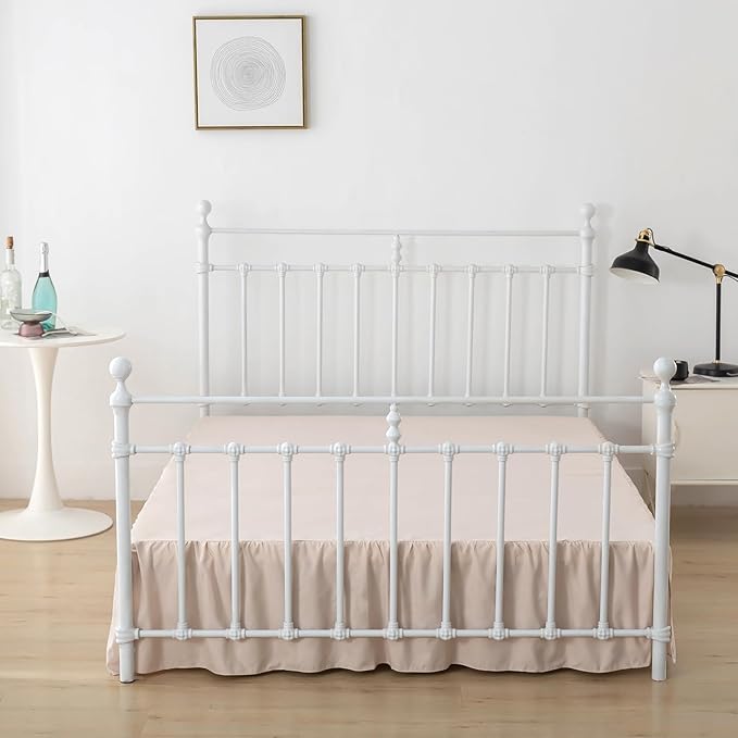 Bed Skirt Queen Size Ruffled Bed Skirt with Split Corners, 16 Inch Drop Dust Ruffle Bed Skirt with Platform, Cream, Queen- 16" Drop