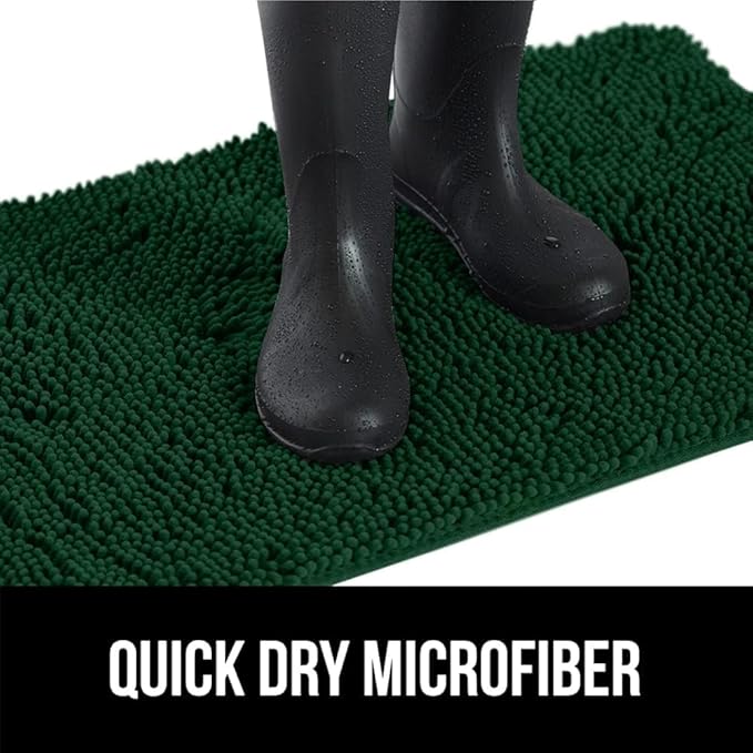 GORILLA GRIP SOAKSTOPPER Dog Door Mat, 30x20 Machine Washable Rug Absorbent Doormat Captures Moisture Mud Dirt, Quick Dry Soft Chenille Entryway Rugs Indoor Entrance Mats for Dog Paws, Deep Green
