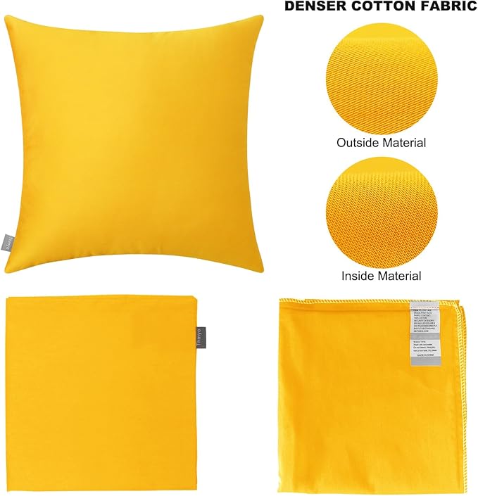 Thmyo 4-Pack 100% Cotton Comfortable Solid Decorative Throw Pillow Case Square Cushion Cover Pillowcase Sublimation Blank Pillow Covers DIY Throw Pillowcase for Sofa Couch(22x22 inch/ 55x55cm,Yellow)