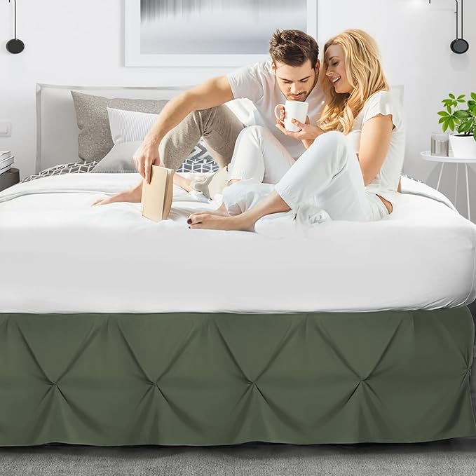 Nestl Olive Green Bed Skirt Full Size, Pinch Pleat Full Bed Skirt, 14" Inch Drop Full Bedskirt Hotel Quality Olive Green Bed Skirts Premium Microfiber Bedskirt for Full Bed, Olive Green Full Bed Skirt