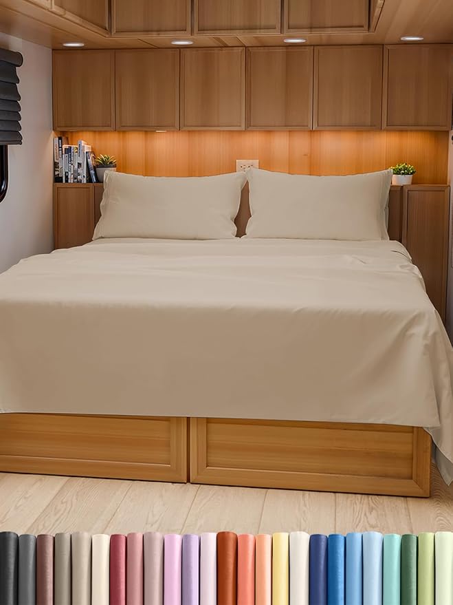 RV Short Queen Sheet Set 60 X 75 - 4 Piece RV Short Queen Bed Sheets - Soft, Breathable and Cooling - Designed for Bunks, Trailers & Campers - Fits 8” to 12" Mattress - Hotel Luxury Bedding - Cream