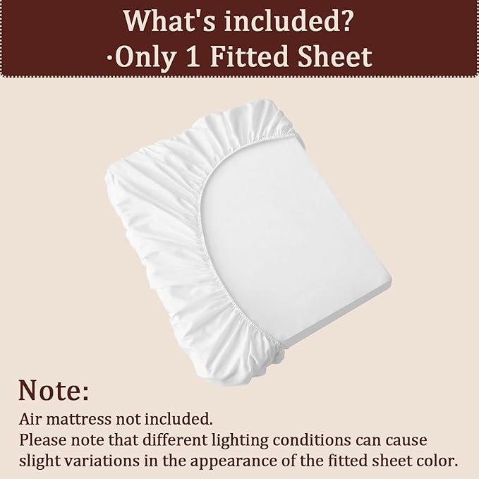Twin Fitted Sheet for Air Mattress, with 18-24 Inch Extra Deep Pocket, Soft Breathable Air Bed Mattress Sheet Cover for Inflatable Bed, White