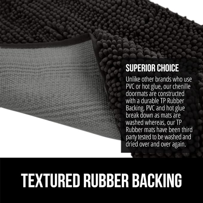 GORILLA GRIP SOAKSTOPPER Dog Door Mat, 60x36 Machine Washable Rug Absorbent Doormat Captures Moisture Mud Dirt, Quick Dry Soft Chenille Entryway Rugs Indoor Entrance Mats for Dog Paws, Black