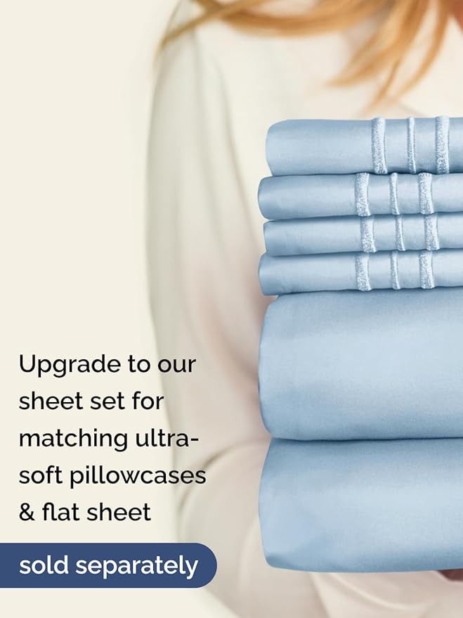 Extra Deep Cal King Fitted Sheet - Hotel Luxury Single Fitted Sheet Only - Easily Fits 18 inch to 24 inch Mattress - Ultra Soft, Wrinkle Free with Extra Deep Pockets - Breathable & Comfy - Sky Blue