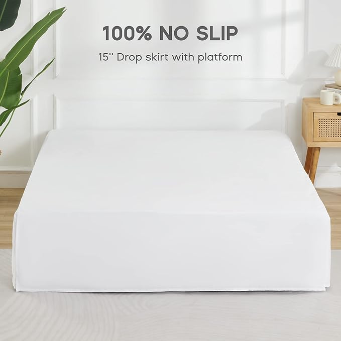 SONIVE Full Bed Skirt,15" Drop Pleated Dust Ruffle,Classic Tailored Easy Fit Brushed Microfiber Skirts Hotel Quality Shrinkage & Fade Resistant White