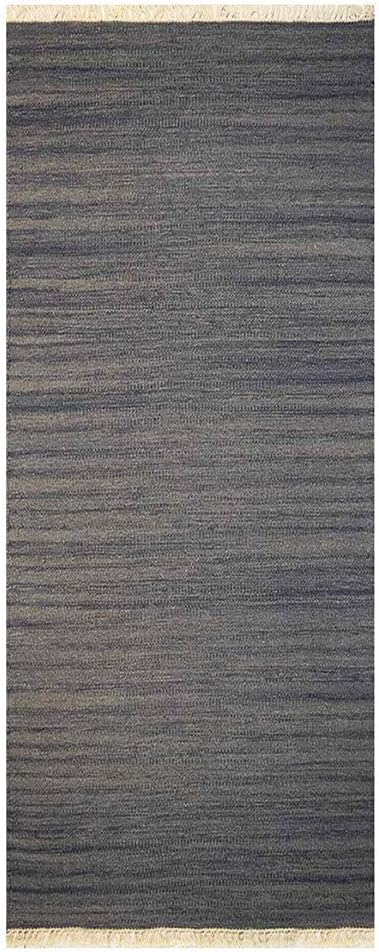 Rugsotic Carpets Hand Woven Flat Weave Kilim Wool 2'6''x10' Runner Area Rug Solid Silver D00111