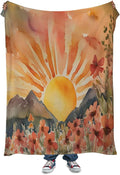 Burn Orange Boho Sunrise Sunset Sun Print Throw Blankets Pink Floral Flower Blanket Modern Abstract Throws Spring Blankets for Couch Boho Decorative Blanket for Sofa Bed Living Room 50"x60"