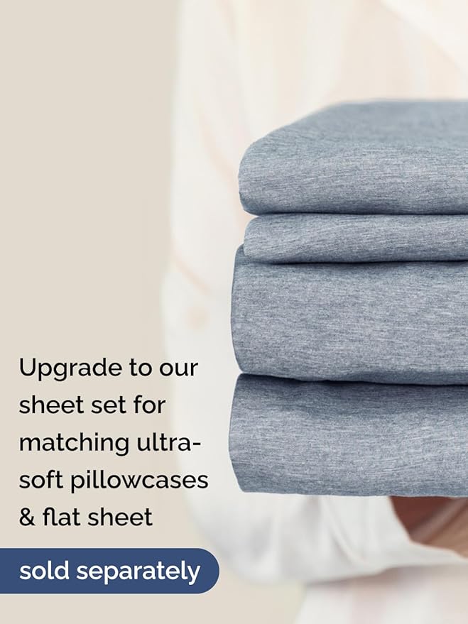 Extra Deep Twin XL Fitted Sheet - Hotel Luxury Single Fitted Sheet Only - Easily Fits 18 inch to 24 inch Mattress - Ultra Soft, Wrinkle Free w/Extra Deep Pockets - Breathable & Comfy - Heathered Blue