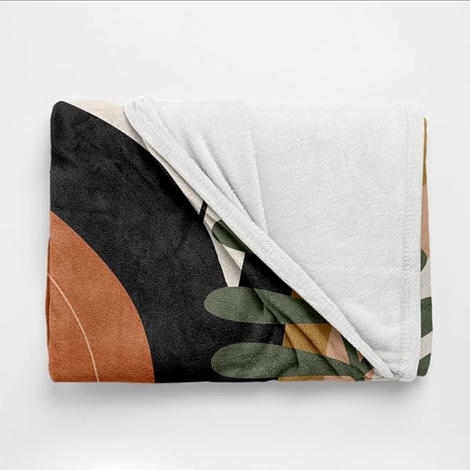 Boho Mid Century Blankets Black Geometric Throws Beige Abstract Modern Throw Blanket Minimalist Sun Soft Warm Bed Bedding Blankets for Couch Bedroom Sofa Office Cozy Flannel Blanket 30"X40"