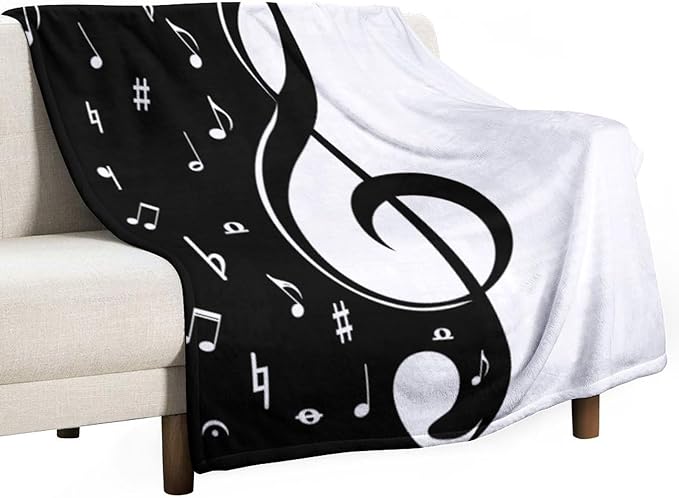 Music Blanket Abstract Funny Black White Music Note Art Printed Soft Cozy Lightweight Throw Blanket for Kids Girls Boys Women Bedroom Living Room Dorm Chair Sofa Travel 70x80in