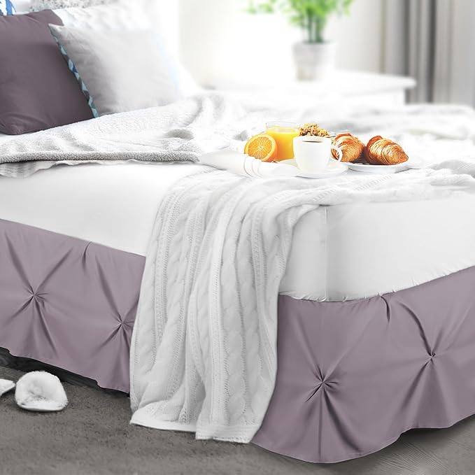 Nestl Dusty Purple Bed Skirt King Size, Pinch Pleat King Bed Skirt, 14" Inch Drop King Bedskirt, Hotel Quality Dusty Purple Bed Skirts, Microfiber Bedskirt for King Bed, Dusty Purple King Bed Skirt