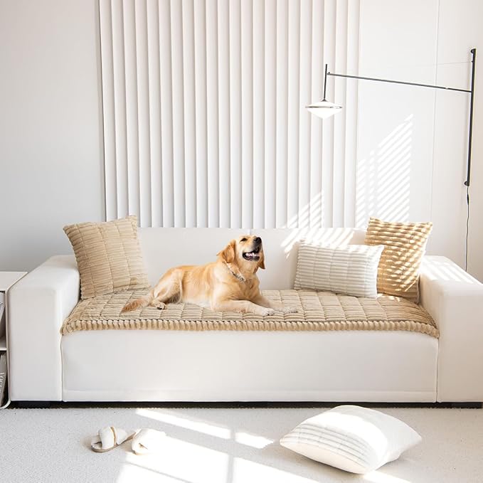 Non Slip Fuzzy Pet Couch Covers for Sofa, Washable Couch Cushion Covers for Dogs(Brown 70 x120cm)
