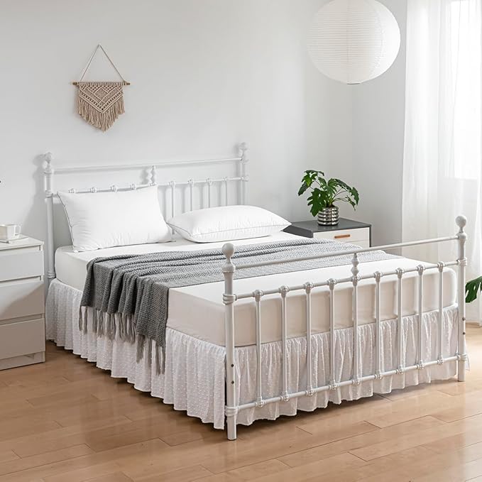 Tufted Dot Bed Skirt Twin Size,Ruffled Bed Skirt with Split Corners, Twin Bed Skirt 16 Inch Drop, Boho Twin Size Bed Skirt White for Ruffled Bed Skirt with Split Corners, Bed Skirt Twin Size