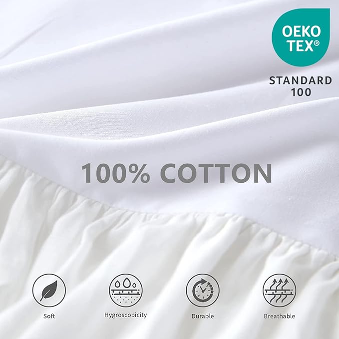 BISELINA White Ruffled Bed Skirt 22-Inch Tailored Drop Cotton Voile Dust Ruffle Soft Cozy Elegant Luxurious Bedding (22" Queen, White)